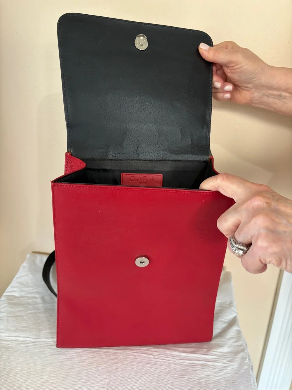 Cleo and Patek Paris Black and Red Leather Backpack